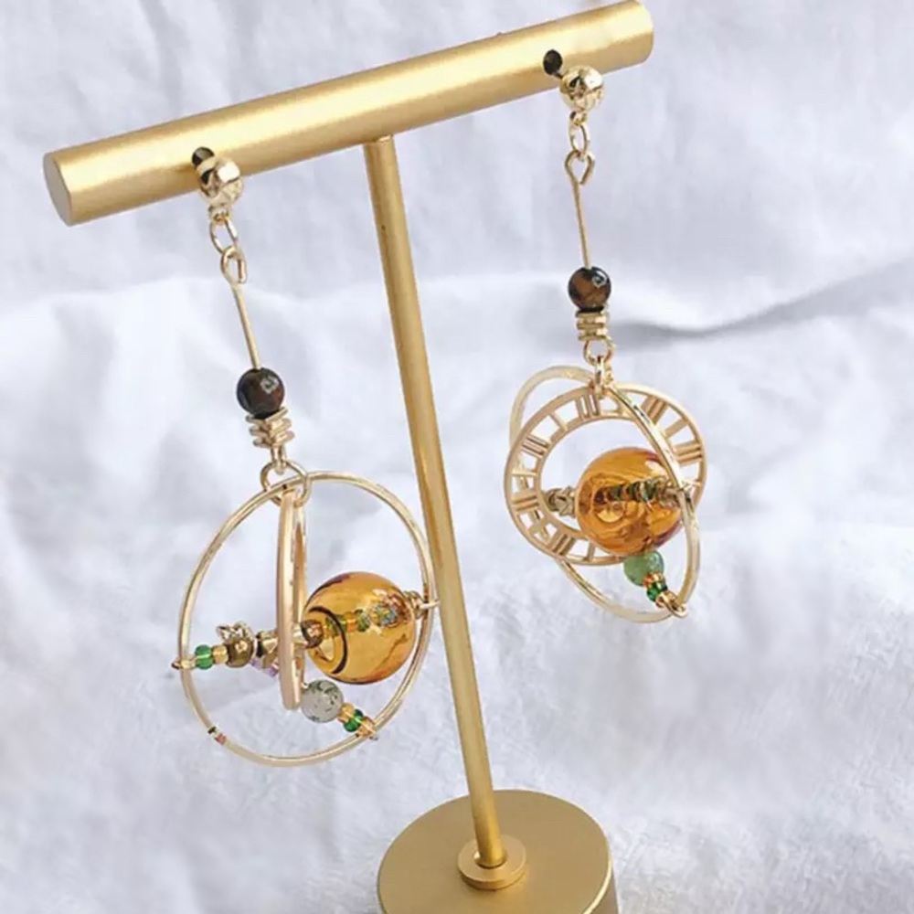 Time turner earrings spherical celestial science bohemian steampunk glass gold
